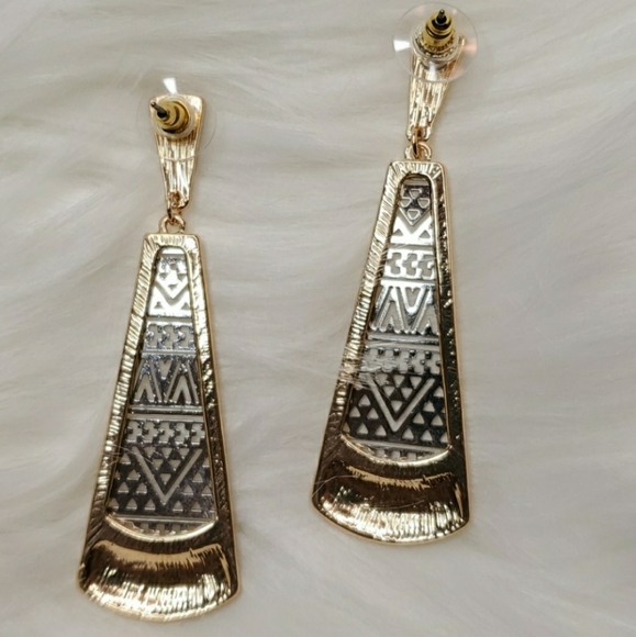SOLD Egyptian Style Cutout Bar Drop Earrings - Picture 4 of 5